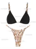 Kvinnors badkläder Zaful Women's High Cut Thong Zebra Leopard Giraffe Animal Print String Bikini Badkläder Tvådel låg midja baddräkt Beachwear T230417