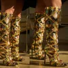 Botlar Vintage Saçlı Toe Kadın Ayakkabıları Parlak Rhinestone Stiletto Kadın Botları İşlemeli Yan Fermuar Partisi Diz Yüksek Botlar T231117