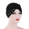 Hot Pearl Hennep Beading India Hijab Tulband Elastische moslimhoed Chemo Cap Hoofdwrap Solid Bandanas Knoop nieuwe hoed hoofddekweer