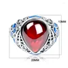 クラスターリングZhjiashunヴィンテージ925スターリングシルバーレトロタイレッド貴重な石のリング女性用の宝石宝石