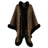 Women's Cape Women Coats Jackets for Winter Leopard Color Faux Fur Collar Thick Warm Knitted Capes Ponchos Autumn Outwear Knitwear 231117