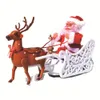 Christmas Decorations Deer Pulling Cart Music Electric Santa Claus Children s Toys Gifts Desktop 231116