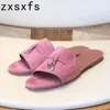 Pantoufles Enfant En Daim Mules Serrure En Métal Décorer Sexy Slip Sur Peep Toe Chaussures Plates Pour Femmes Casual Diapositives Dames D'été 230417