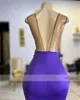 Purple Sheer O Neck Long Prom Dress for Black Girls 2024 Beaded Birthday Party Dresses sjöjungfru Kvällsklänningar Applices Robe de 0431