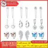 Stud 2023 Real New 925 Sterling Silver Zircon Heart and Butterfly Wing Ear Stud Earrings Women's Girl Gift Original Designl231117