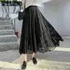 Saias wtempo longas saias maxi para mulheres primavera verão verão coreano Princesa fofa elástica elástica de cintura A-line Saias de renda floral casual 230417