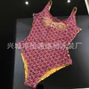 Dames badmode ontwerper Nieuw modemerk dubbele kleur bedrukte driehoek uit één stuk zwempak net Red Conservative Hot Spring Resort Women CQL7
