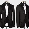 Czarne koraliki męskie smoking 2 -częściowe spodnie kurtki Zestaw ślubny Cryształ Kryształowy Krzyki Piżowani Lapel Business Blazer Stroje