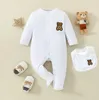 Primavera Autunno Baby Brand Pagliaccetti Bambini Manica lunga Cartoon Bear Tute con bavaglino Tutina per neonato Pagliaccetto neonato Abbigliamento per bambini Abbigliamento per bambini