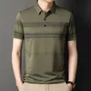 Men's Polos Men's T-shirt Short Sleeve Summer Turn-down Collar Striped Printing Pockets Button Embroidery Polo Tees Casual Comfort Tops 230417