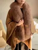 Cape femme JANEFUR laine Poncho avec grand col de fourrure femmes 2023 élégant luxe ample Promotion longue véritable cachemire 231116
