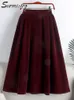 Юбки Surmiitro Trend Vintage Vilvet Korean Fashion Midi Long Плиссированная юбка Женщины красная эстетическая высокая талия a Line Юбка женская 230417