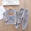 Pajamas 2pcs Clothes Set Children Baby Flannel Velvet Warm Sleepwear TopsPants Cartoon Pajamas Boy Girl Suit Autumn Winter Outfits 231117