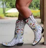 Laarzen BONJOMARISA Merk Cowboy Borduren Bloemen Westerse Laarzen Voor Vrouwen Slip Op Mid Kuit Laarzen Vrouw Casual Design Schoenen Vrouw T231117