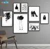 Akvarellflicka canvas tryck målning nordisk affisch mode väggkonst svart och vit bild för vardagsrum abstrakt minimalist17338926