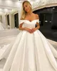 Vestidos de novia elegantes, modernos, de talla grande, una línea para novia, hombros descubiertos, plisados de satén, drapeados, sin espalda, tren de corte, vestidos de novia personalizados