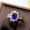 Cluster Rings Luxury Female Natural Blue Sappphire Ring Promise Rose Gold Engagement Crystal Solitaire Oval Wedding For Women