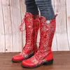 Boots Bohemian Mid-Calf Boots Women fårläder Vintage Winter Boots Women Shoes Woman Zipper Chunky Block Heel Ladies Shoes T231117