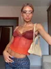 Women s Tanks Camis Vintage Lace Y2k Top Sexy See Through V Neck Aesthetic Crop Bodycon Sleeveless Club Soft Mesh Shirts 230417