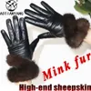 Fünf-Finger-Handschuhe, hochwertige Schaffell-Nerz-Handschuhe, Leder-Rex-Kaninchen-Fell-Handschuhe, Damen-Winter-Fahr-Reit-Touchscreen-Handschuhe, echt 231116