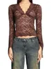 Women's Blouses Women Sheer Lace Blouse Long Flare Sleeve V Neck Slim Fit Crop Tops See Through Elegant Sexy Aesthetic Shirts Summer