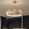 Pendant Lamps HARCOWG Nordic Children Room Gold Chandelier Led 40/60cm Crystal Crown Round Hanging Lights For Dinning Bedroom Decoration