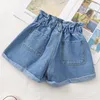 Shorts Summer Denim Shorts for Girls High Waist Elastic Toddler Girls Teenage Children's Jeans Hem Fashion Blue White Kids Pant 230417