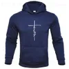 Mäns hoodies tröjor "Faith" Men's Casual Sports Hooded Crew Neck Neck Fashion Letter Print Sweatshirt Fleece Hoodie Men's Clothing Fashion T231117