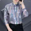 Erkekler Elbise Gömlek Şık Yakel Düğmesi Eklenmiş Basılı Mektup Erkek Giyim 2023 Sonbahar Büyük Boyutlu Günlük Toplar All-Match Kore Gömlek
