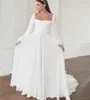 Robe De mariée longue en mousseline De soie, blanche, col carré, manches bouffantes, traîne Court, style Boho, 2024