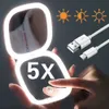 Mini specchio per trucco a LED compatto con leggera ingrandimento 5x Piccola tasca portatile Travel rosa Black Piegabile Vanity Mirrors 231116 231116