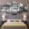 Dukbilder för vardagsrum väggkonst affisch ram 5 stycken lakeside stora träd målningar svart vitt landskap hem dekor6767911