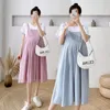 Maternity Dresses Maternity Clothing Dresses Summer Fashion Pink Pregnancy Clothes Gowns Short Sleeve Fake Two-piece Pregnant Women Dress 230417