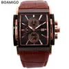 BOAMIGO hommes montres à quartz grand cadran mode montres de sport décontractées or rose sous-cadrans horloge en cuir marron montres-bracelets pour hommes 210222e