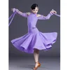 Stage Wear 2023 Ballroom Dance Competition Jurk voor meisjes Purple Long Sheeves Top Skirts Moderne Latijnse kostuums SL4709