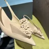 Slingback Pointed Toe Kitten Heel Dress Sandals Polished Cowhide Origami Flower Party Evening Shoes Women's Luxury Designer Slip Shoes 35-42 med låda