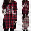 Casual Dresses Long Sleeve Christmas Elk Pullover Robe Winter Elegant Mid Pocket Dress Top 2023 Woman Print Plaid Fashion Autumn