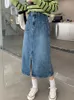 Skirts REALEFT Pockets Women's Midi Denim Skirt Front Side Split High Wasit Jeans Skirts Straight Female Pencil Skirt Summer 230417