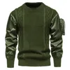 Men's Hoodies Sweatshirts 2023 Men's Fashion Brand Round Neck Spliced Sleeve Solid Pocket Sweater Knitted Shirt Coat Men's 2s