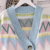 Women's Knits Retro Printed Cardigan Lazy Sweater Women Loose Outer Wear V-neck Temperament Versatile Long-sleeved Knitted Trendy Jacket