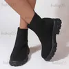 Boots Pink Knitted Ankle Boots Women Fashion Winter 2022 Chunky Platform Sock Shoes Woman Solid Non-Slip Sneakers Slip On Plus Size 43 T231117