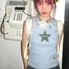 Mulheres Camiseta Kawaii Bordado Rib Star Painel Skinny Cropped Sling Mulheres Top Verão Estético Coquette Y2K Harajuku E Girl Tank Corset Tops 230417