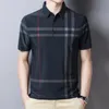 Polos pour hommes T-shirt d'été à manches courtes pour hommes Stripe Casual Loose Turn-down Collar Polo Plaid Character Button Fashion Tops 230417
