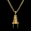 Collier pendentif avec prise d'éclairage Hip Hop pour hommes plaqué or 14K avec chaîne à maillons cubains de 70cm de Long, bijoux 282C