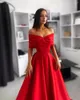 Przyjazdy przybycia 2023 Off the ramion Red Satin Prom Custom wykonał suknię liniową vestidos de fiestas noche para mujer