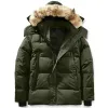 High Quality Mens Down Jacket Goose Coat Real Big Wolf Fur Canadian Wyndham Overcoat Clothing Fashion Style Winter Outerwear Parka