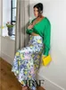 Rokken TRAF Vrouwen Fashion Design Bloemen Gedrukt Zijde Satijn Drape Midi Rok Vrouwelijke Side Taille Rits Rokken Mujer 230417
