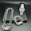 2 cm Hip Hop couleur or cristal glacé Miami chaîne cubaine or argent hommes montre collier Bracelet ensemble Hip Hop roi New11959