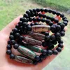 Bracelets de charme Énergie naturelle tibétaine Dzi Agates Bracelet pour femmes hommes Ruyi Phoenix Dragon Eyes Agat Black Lava Strand Guérison