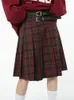 スカートアメリカンカレッジスタイルの赤い格子縞のプリーツスカートスカートレディースデザインカラーコントラストAラインハイウエストショートスカートフェム230417